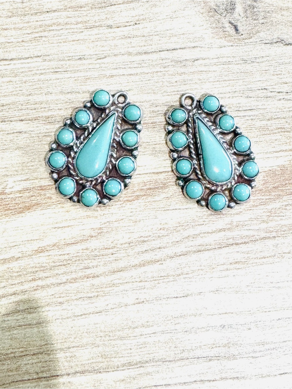 900 Coin Silver Turquoise Teardrop Cluster Charms.